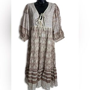 DAUGHTERS OF INDIA Handcrafted Women's Tiered Midi Boho Dress, NWT
